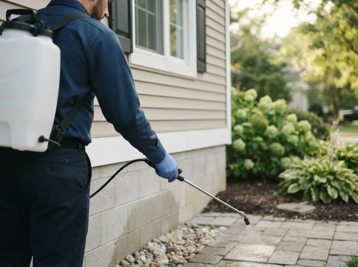 Pest control technician inspecting a home in Yale, IA